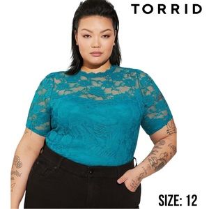 NWT Torrid Stretch Lace Crew Neck Puff Sleeve Top - Size: 12 (0)